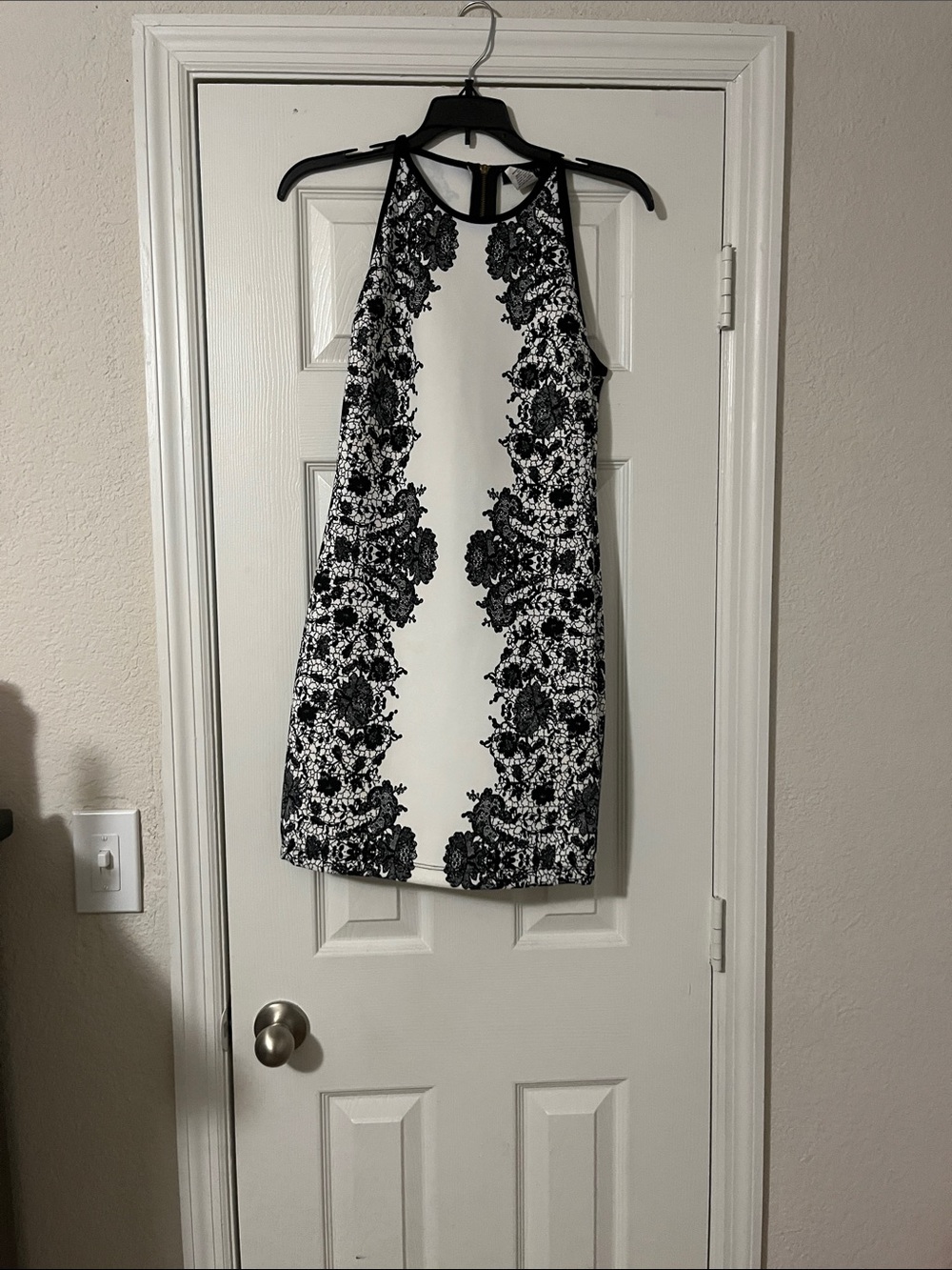 B Darlin Black and White Halter Lace-Print Mini Dress